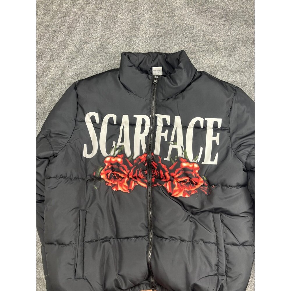 Scarface Jacket Mens XL‎ Black Puffer Full Zip The World Is Yours Roses Movie